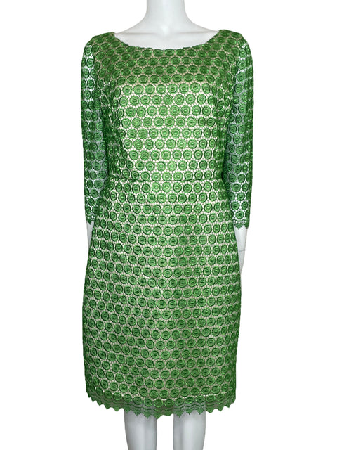 Vestido Leandro De La Cruz Encaje Verde-Talla 46