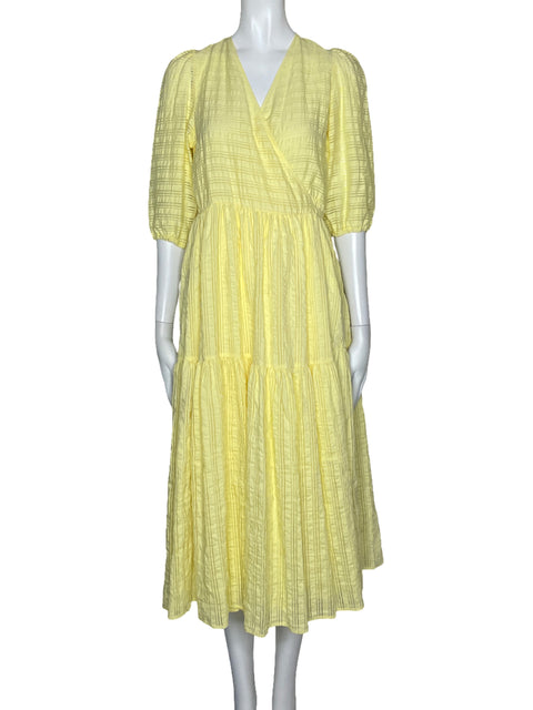 Vestido Monki Rayas Mangas Amarillo-Talla 40