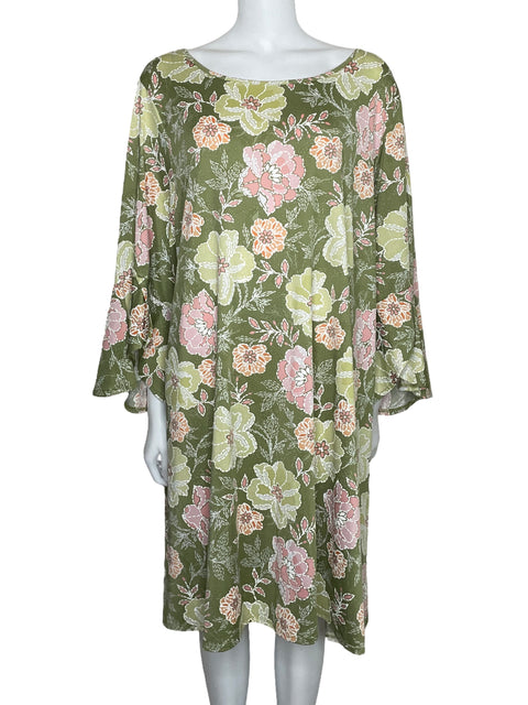 Vestido Ruby Rd. Floral Media Manga Verde-Talla 3X