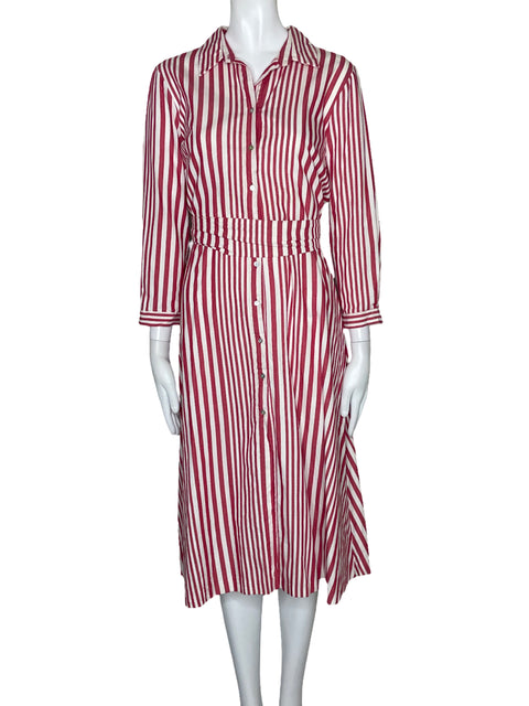 Vestido Zara Rayas Botones Camisero Rojo-Talla M