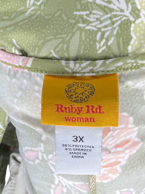 Vestido Ruby Rd. Floral Media Manga Verde-Talla 3X