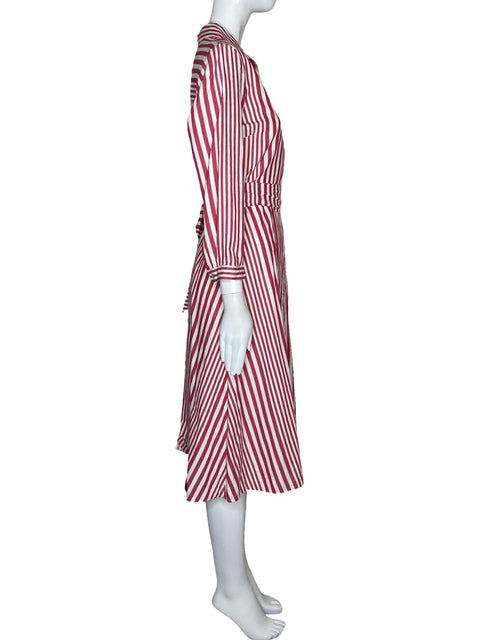 Vestido Zara Rayas Botones Camisero Rojo-Talla M