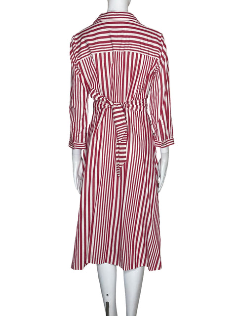 Vestido Zara Rayas Botones Camisero Rojo-Talla M