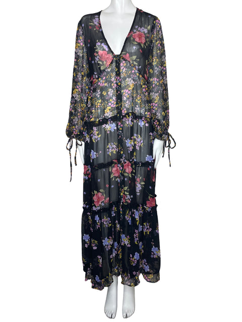 Vestido Asos Flores Camisero Negro-Talla 8