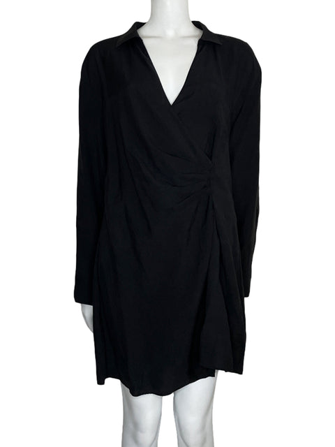 Vestido Zara Long Sleeve Drapeado Negro-Talla XL