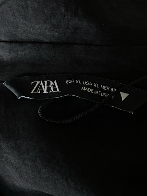 Vestido Zara Long Sleeve Drapeado Negro-Talla XL