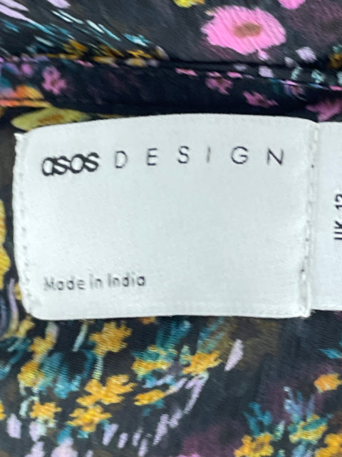 Vestido Asos Flores Camisero Negro-Talla 8