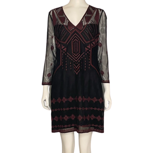 Vestido Karen Millen Bordado Negro - Talla 10