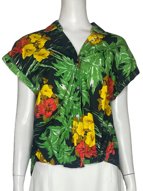 Blusa Zara Hojas Negro - Talla S