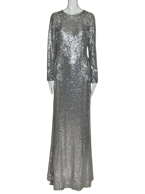Vestido Jaqueline Hernandez Lentejuelas Maxi Plateado-Talla M