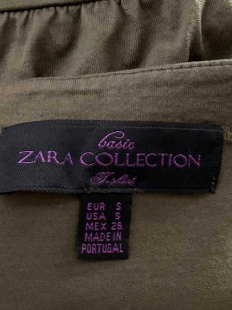Blusa Zara Fluida Cuello Redondo Marrón-Talla S