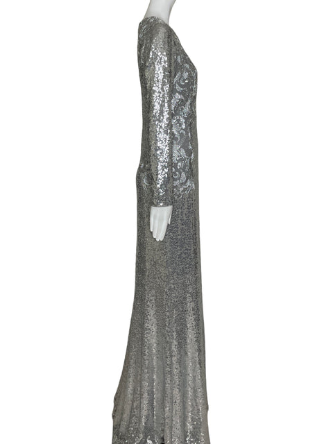 Vestido Jaqueline Hernandez Lentejuelas Maxi Plateado-Talla M