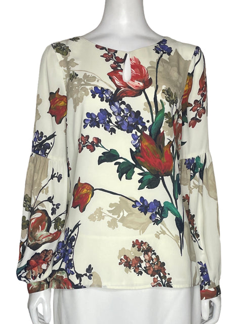 Blusa Express Mangas Larga Flores Blanco - Talla M