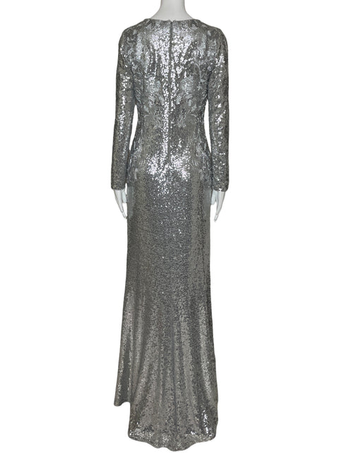Vestido Jaqueline Hernandez Lentejuelas Maxi Plateado-Talla M