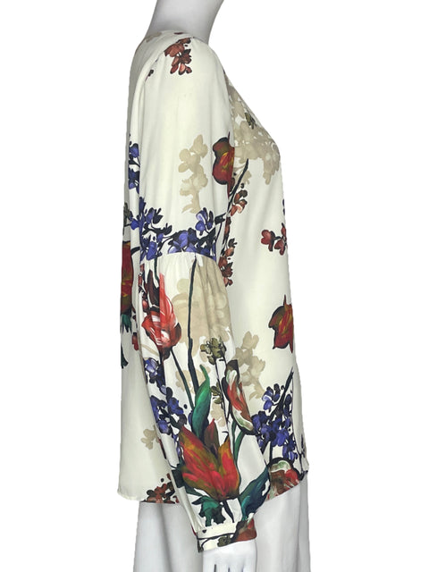 Blusa Express Mangas Larga Flores Blanco - Talla M
