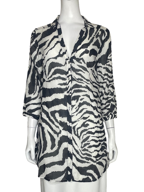 Blusa Zara Animal Print Blanco - Talla M