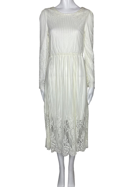 Vestido Chic Wish Encaje Raya Blanco-Talla S