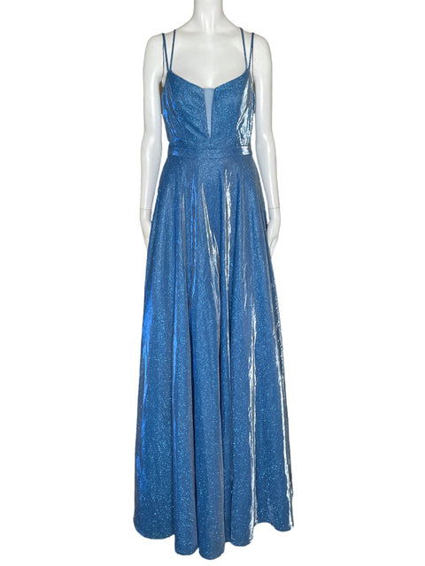 Vestido Gloria Couture Brillante Back Out Azul-Talla M