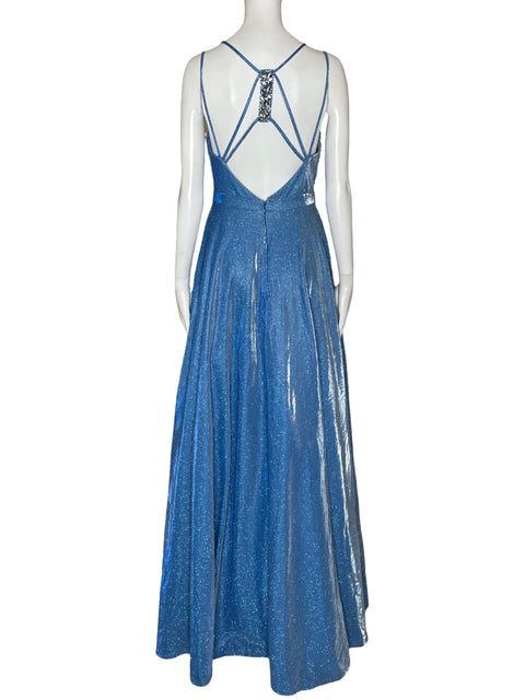 Vestido Gloria Couture Brillante Back Out Azul-Talla M
