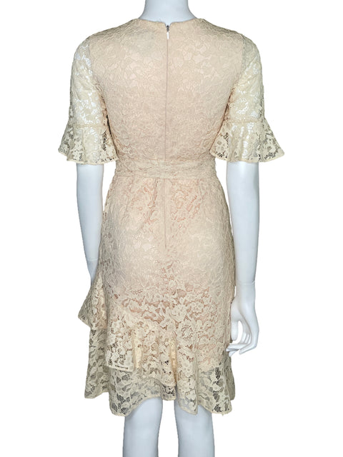 Vestido DKNY Encaje Manga Corta Beige-Talla 2