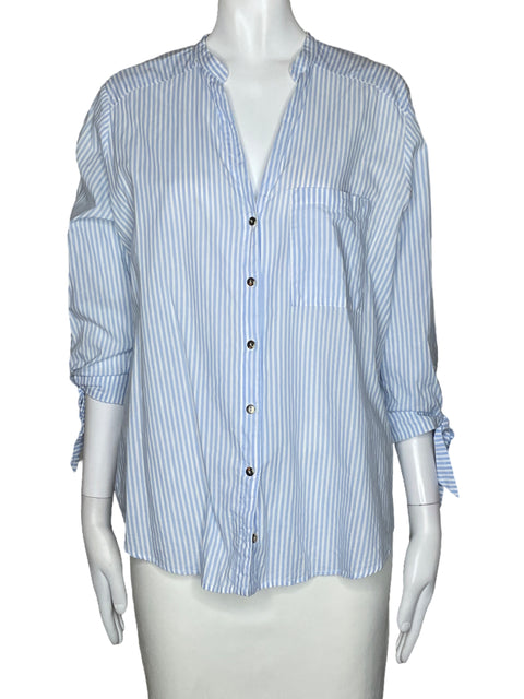 Camisa Zara Raya Un Bolsillo Azul-Talla M