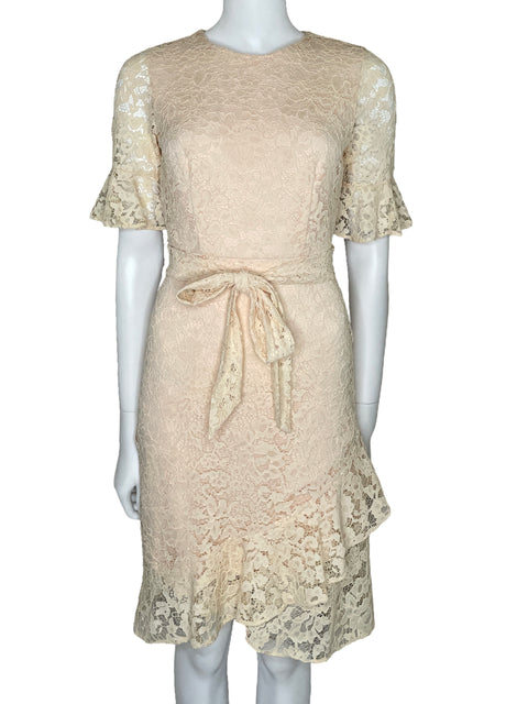 Vestido DKNY Encaje Manga Corta Beige-Talla 2