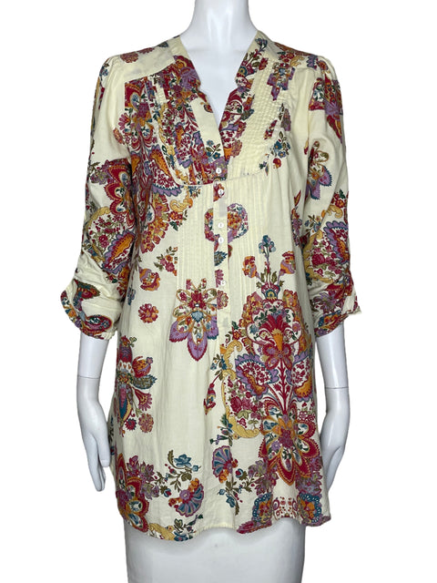 Blusa Zara Pinzas Estampado Beige-Talla S