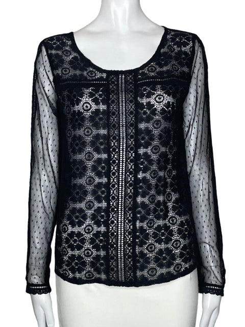 Blusa Collection Pimkie Encaje Negro-Talla S