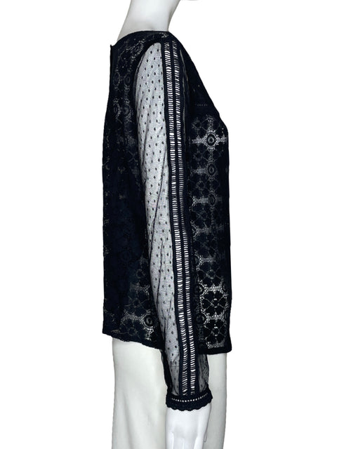 Blusa Collection Pimkie Encaje Negro-Talla S