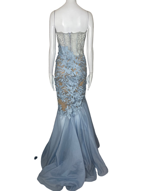 Vestido Beside Couture By Gemy Encaje Strapless Azul-Talla 8
