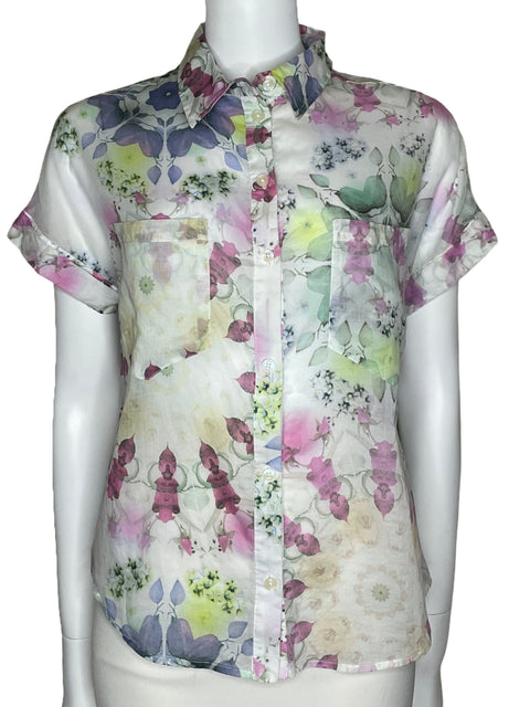 Camisa Desigual Estampada Bolsillos Blanco-Talla S