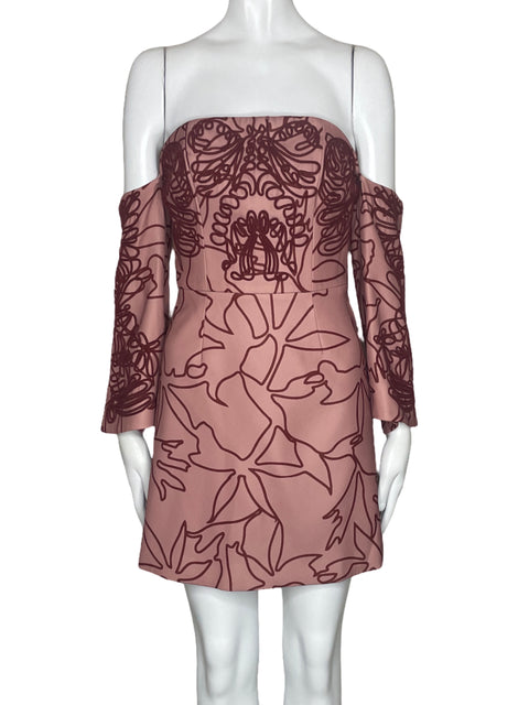 Vestido C/Meo Collective Mini Bordado Rosado-Talla S