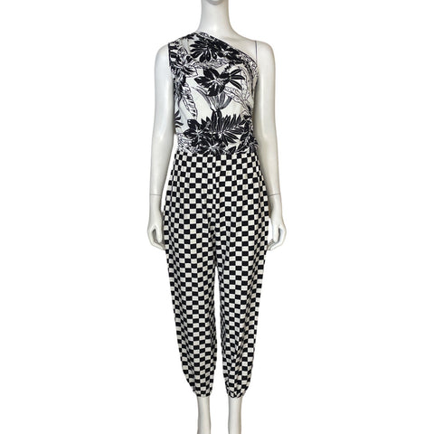 Mono Valar Oneshoulder Cuadros Negro-Talla XS