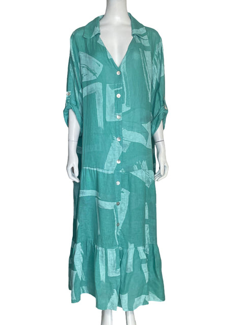 Vestido Vieira Estampado Fluido Verde-Talla U