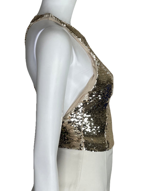 Top Zara Lentejuelas Crop Sin Mangas Dorado-Talla XS