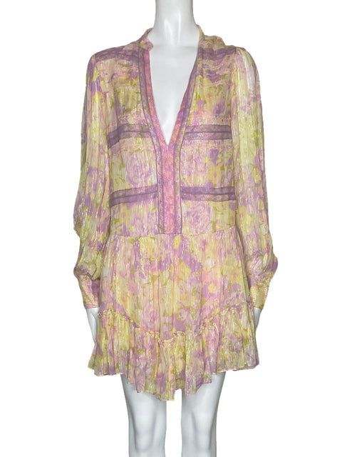 Vestido Rococo Sand Metalizado Estampado Rosado-Talla S