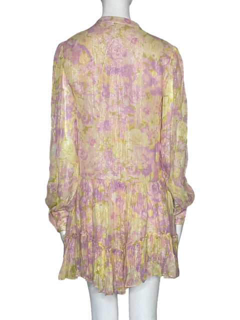 Vestido Rococo Sand Metalizado Estampado Rosado-Talla S