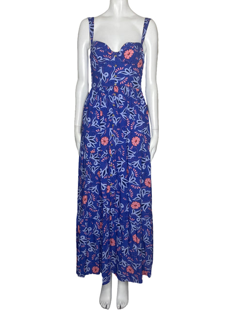 Vestido Agua Bendita Botones Tiras Azul-Talla S