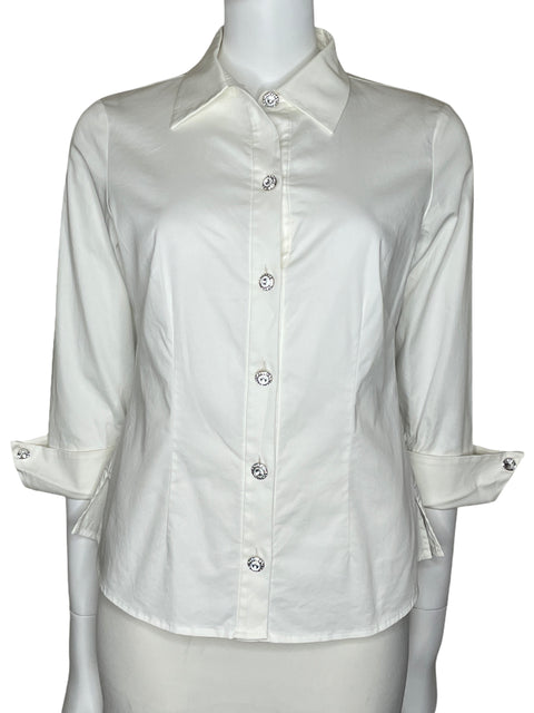 Camisa Eliza J Piedras Mangas Asimétricas Blanco-Talla 8