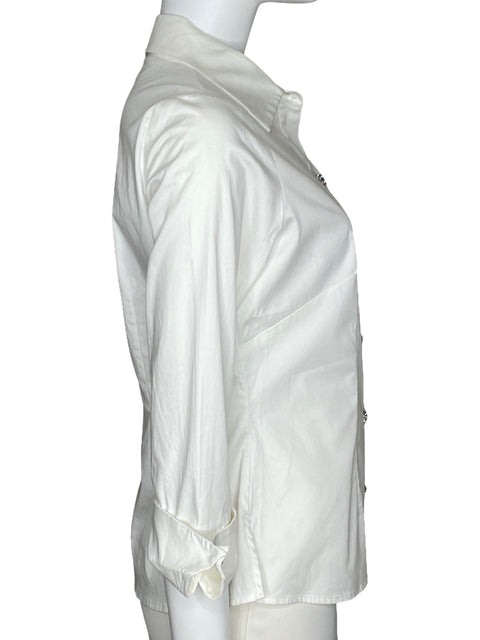 Camisa Eliza J Piedras Mangas Asimétricas Blanco-Talla 8