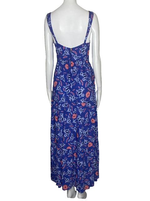 Vestido Agua Bendita Botones Tiras Azul-Talla S
