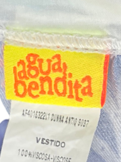 Vestido Agua Bendita Botones Tiras Azul-Talla S