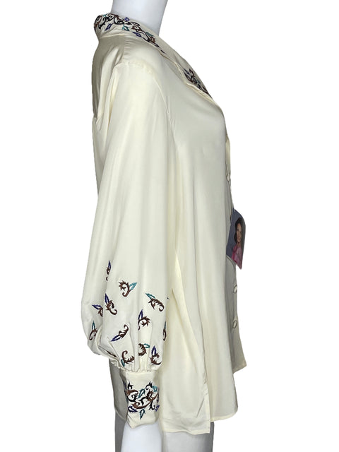 Camisa Diane Von Furstenberg Seda Bordada Beige-Talla S