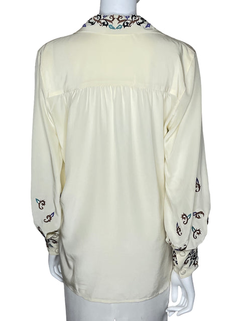 Camisa Diane Von Furstenberg Seda Bordada Beige-Talla S