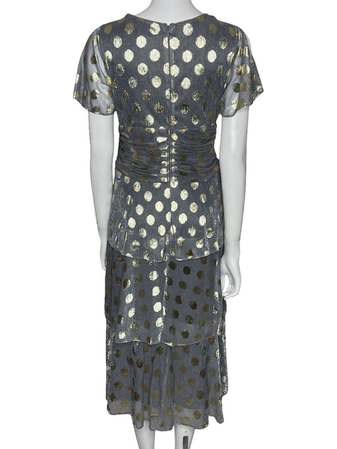Vestido SLNY Metalizado Puntos Plateado-Talla 8