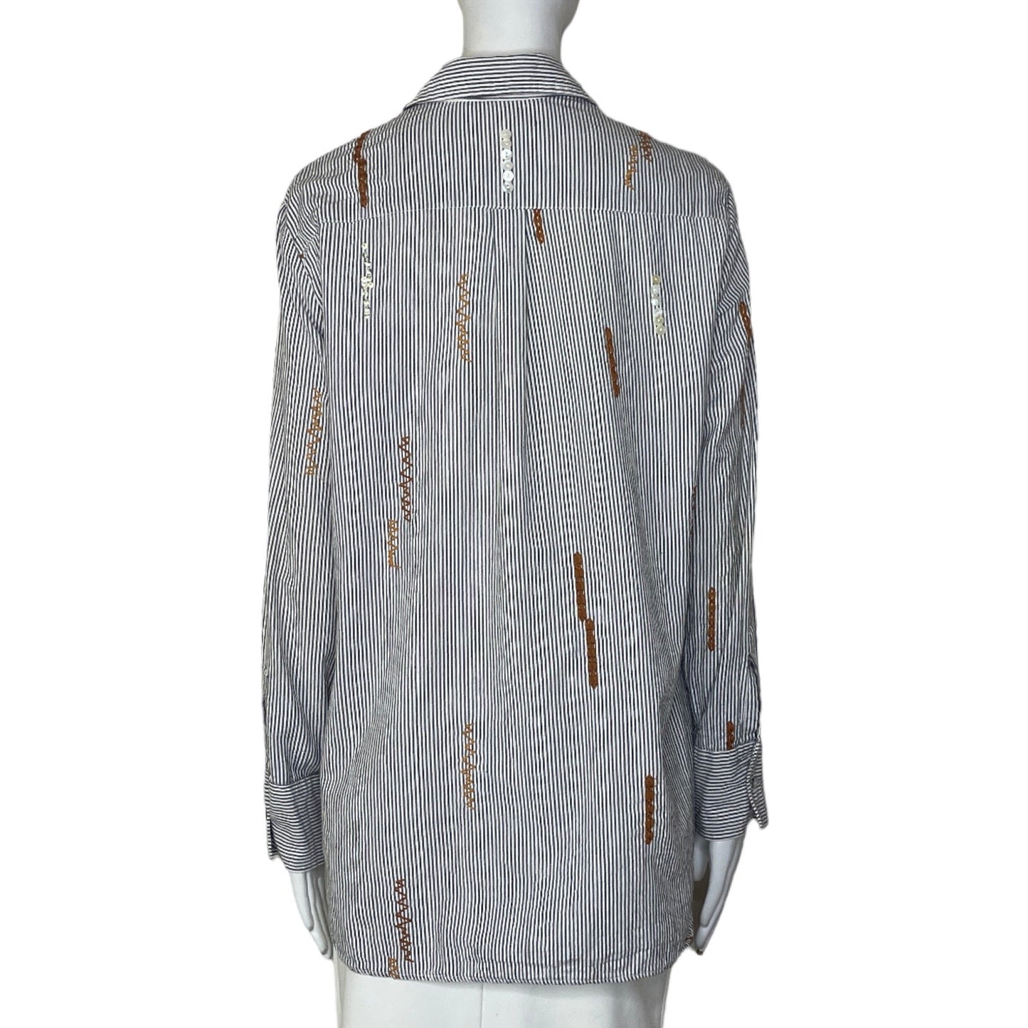 Camisa Zara Rayas Lentejuela Gris-Talla S
