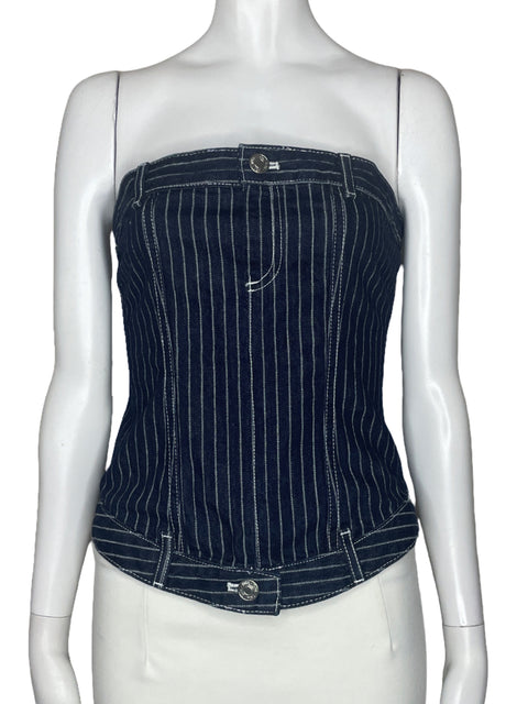 Top Zara Denim Rayas Azul-Talla S