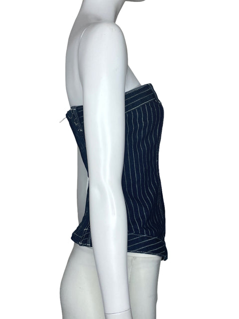 Top Zara Denim Rayas Azul-Talla S