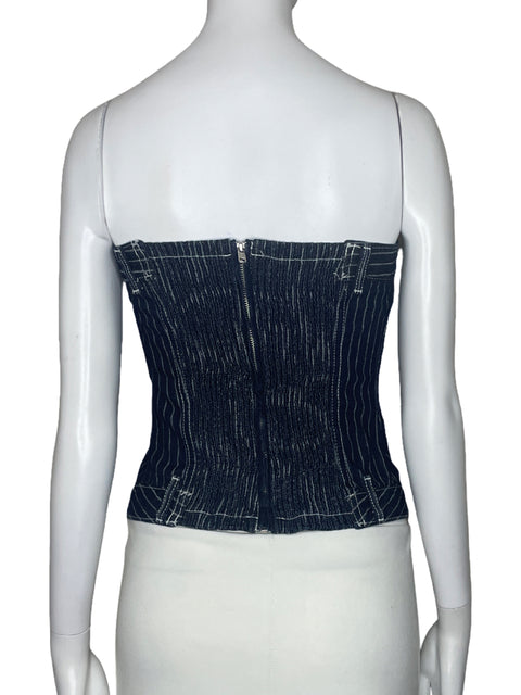 Top Zara Denim Rayas Azul-Talla S