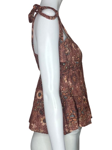 Top Ulla Johnson Flores Tiras Marron-Talla 2